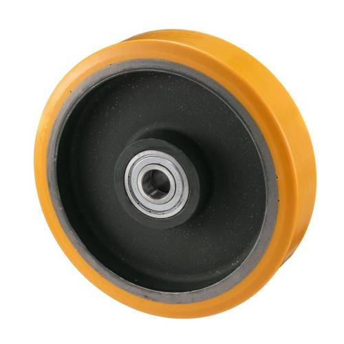 Колесо большегрузное Tellure Rota 642168 под ось, диаметр 300мм, грузоподъемность 2300кг, полиуретан TR, чугун, шариковый подшипник в комплекте