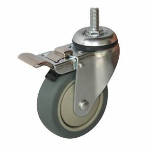 SCtkb93 Колесо термо-пластичная резина поворотное колесо Д-75 мм. с болтом тормозом